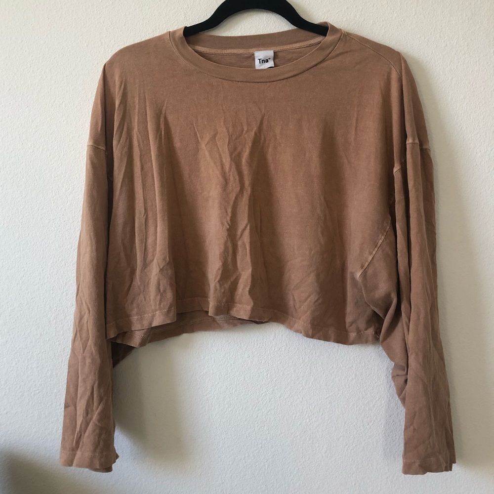 Aritzia TNA tan brown copper boxy longsleeve